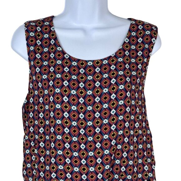 Three Eighty Two NEW Multicolor Geometric Romper Shorts Tank Sheer Lined Lrg - Picture 2 of 11